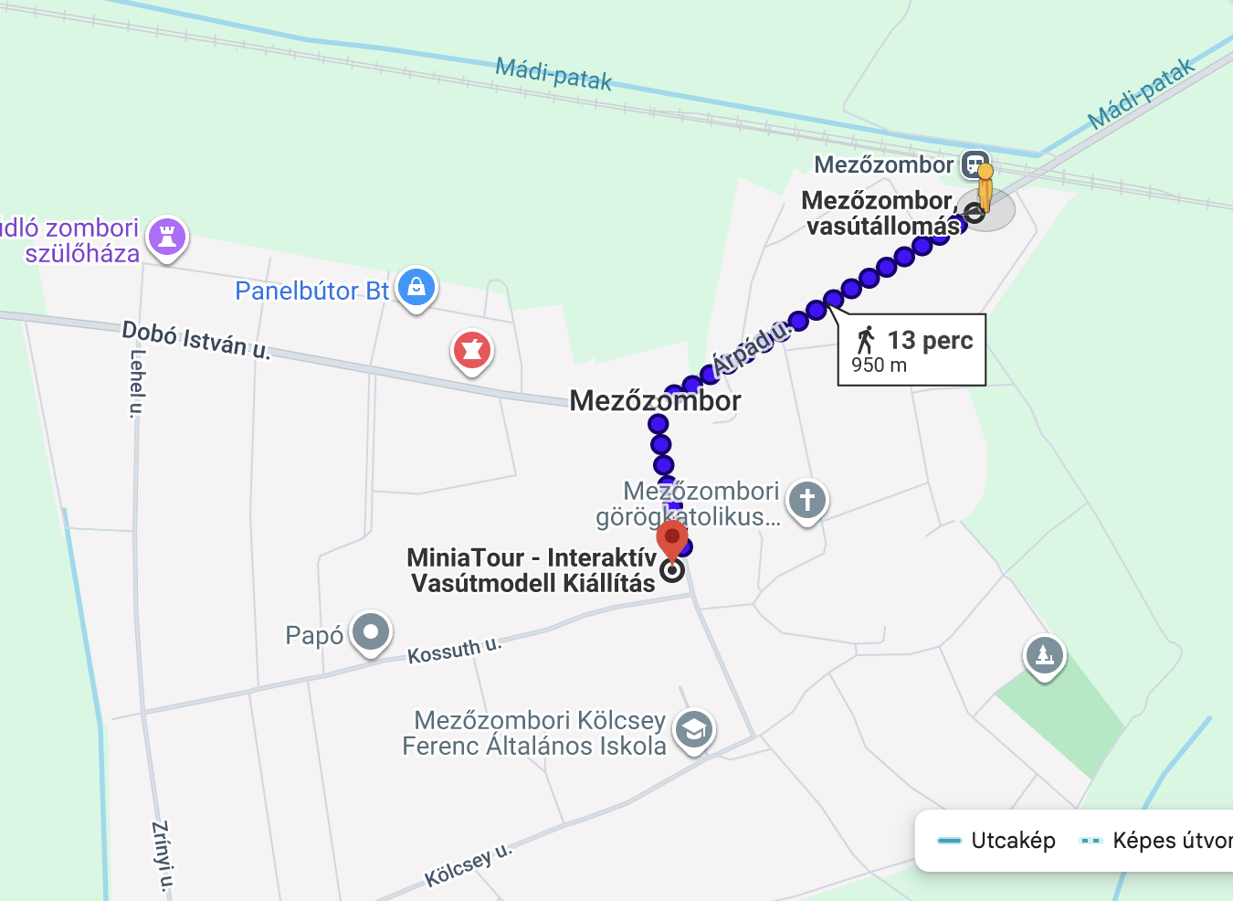 Útvonal a MiniaTour-hoz, a mezőzombori vasútállomástól